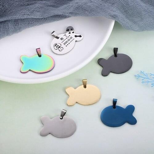 Stainless Steel Fish Shape Pet Tag Pet ID Name for Cat Puppy Dog Collar Tag Pendant Keyring Fish Tag Pet Accessories