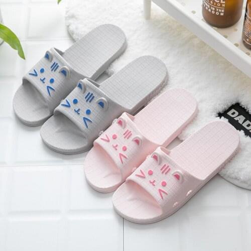 Cat Image Comfortable Non-Slip Woman Summer Home Room Cute Inner Soft Bottom Bath Hotel Couple Male Sandals and Slippers