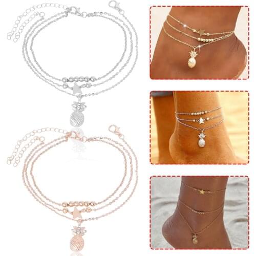 Ankle Bracelets For Women Leg Chain Fashion Alloy Creative Pineapple Star Popular Double-layer Anklet Beach Anklets On Foot