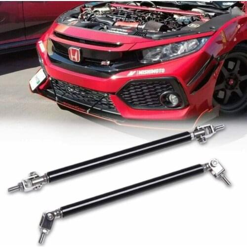 Black Adjust Front Bumper Lip Splitter Strut Rod Tie Support Bars 8"-11" Univers