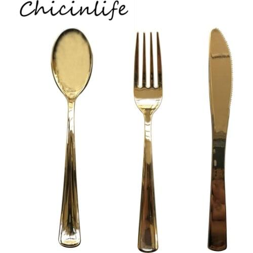 Chicinlife 8Pcs Plastic Knife Fork Spoon Disposable Tableware Wedding Birthday Party Home Dinner Cake Dessert Cutlery Supplies