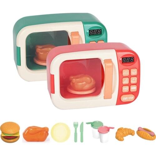 Kids Kitchen Play Set Pretend Playing Toys Electric Timing Microwave Small Household Appliances for Children