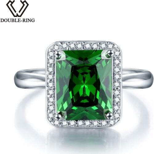 DOUBLE-R 925 Sterling Silver Ring Created Emerald Gemstone Ring Embroidery