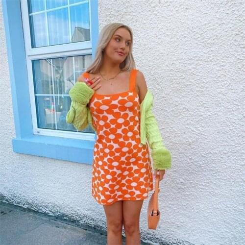 FUFUCAILLM Prairie Chic E-girls Floral Print Knitted Dress Women Summer Strap Tank Neck Sleeveless Slip Dress 90s Female Dresses