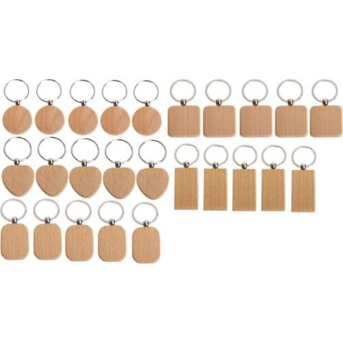 Hot YO-25Pieces Blank Wooden Key Chain Diy Wood Keychain Rings Key Tags Jewelry Findings Craft