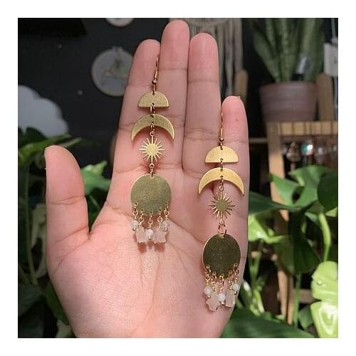 Beautiful Celestial Earrings, Crescent Moon Earrings, Sun and Moon Earrings with Pink Stars, Day and Night