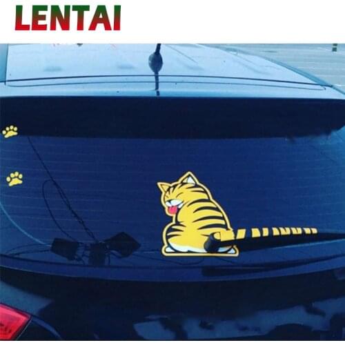 LENTAI 1Set Car Rear Window Wiper Yellow Cat Stickers For VW Polo Passat B5 B6 B7 B8 Golf MK4 4 5 6 7 Touran T5 Skoda Octavia
