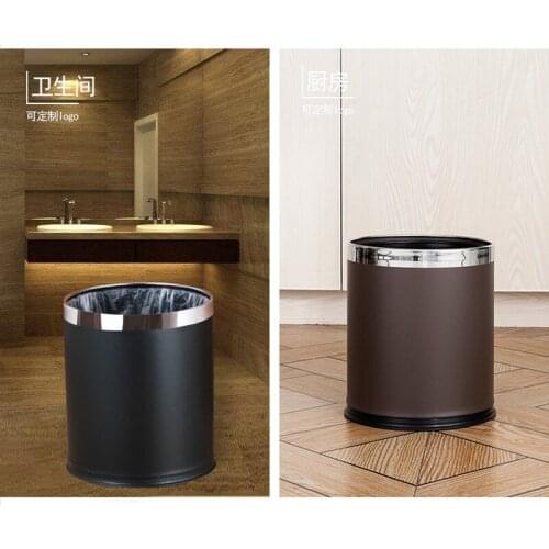 Metal Waste basket , Wooden Waste Bin, Double Layer Trash Bins Home Kitchen Hotel Open Top Floor Stand Trash Can without Lid