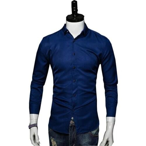 2018 Mens Mens New Large Size 6XL 7XL Long Sleeve Plain Shirts Spring/Summer Mens Casual Shirts Color White/Black/Dark Blue