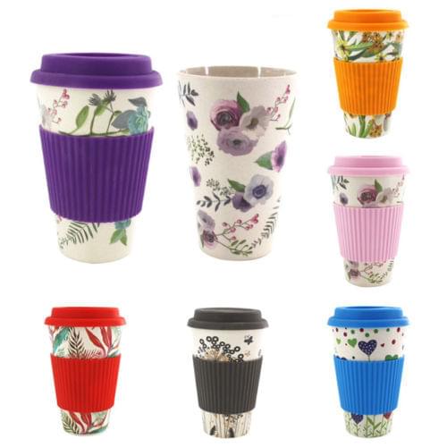 New Arrival Reusable Bamboo Fibre Coffee Cup Creative Fashion Coffee Tea Mug Wheat Straw Travel with Silicone Lid