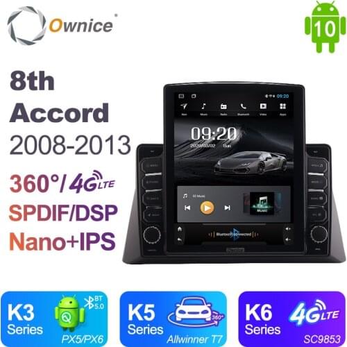 Ownice Android 10.0 Car Radio for Honda 8th Accord 2008 - 2013 GPS 2 Din Auto Audio System Stereo Player 4G LTE Tesla Style