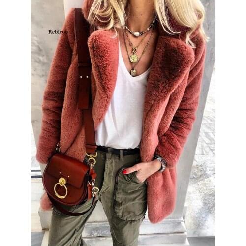 Womens Faux Fur Coat Going out Fall & Winter Long Coat Regular Fit Jacket Long Sleeve Solid Colored Red Navy Blue