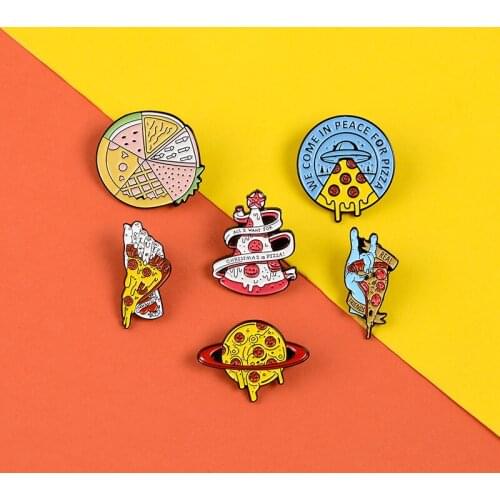 Punk pizza enamel pins Pizza planet ufo brooches for Clothes backpack bag Steampunk Jewelry gifts Hand Demon Lapel pin badges