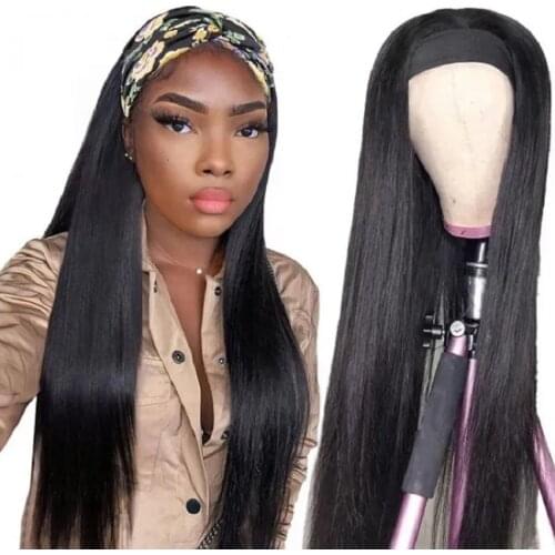 Brazilian Straight Closure Wig Human Hair Wigs For Black Women 4x4 Closure Wig Headband Wigs 100% Human Hair Wigs With Scarf