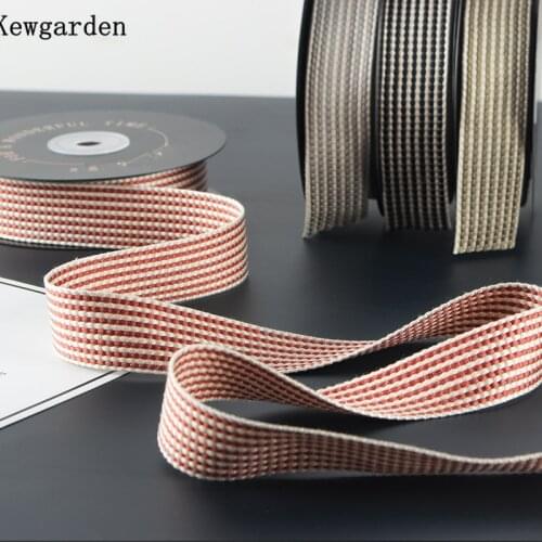 Kewgarden 1" 25mm Stripe Linen Ribbon DIY Make Hairbow Accessoriess Handmade Tape Crafts Sewing Gift Packing 10 Yards