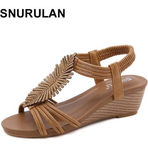 SNURULAN Casual slope with high heel sandals women summer Roman shoes women sandals thick bottom large size Slim flower diamond