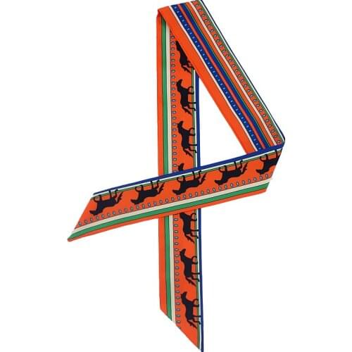 POBING New Design Spain Horse Print Silk Scarf Women Head Scarf Brand Small Tie Handle Bag Ribbon Long Scarves Wraps 100*5CM