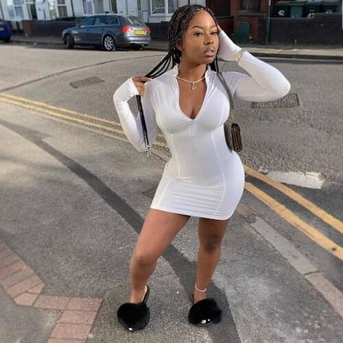 Turtleneck sporty dress long sleeve bodycon fitness skinny zipper mini fashion streetwear dresses casual activewear outfit