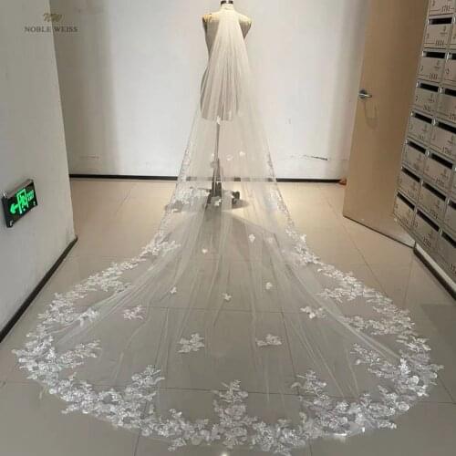 Wedding Veil Applique Edge Cathedral Veil Flower One-Layer Bridal Veils Wedding Veils with Comb