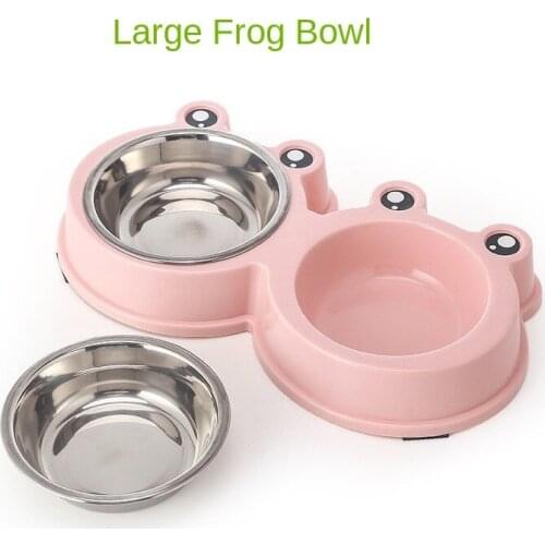 Pet Supplies Cartoon Frog Type Pet Dog Bowl Thickened Non-slip Large Stainless Steel Double Bowl