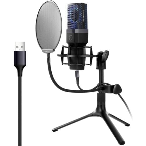 USB Condenser Microphone Set With Tripod Stand Filter For Singing Podcasting Voice Recording