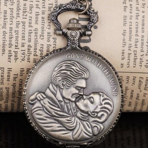 Vintage Gone with the Wind Classic Quartz Pocket Watch Retro Bronze Necklace Pendant Chain Art Collectibles Gifts