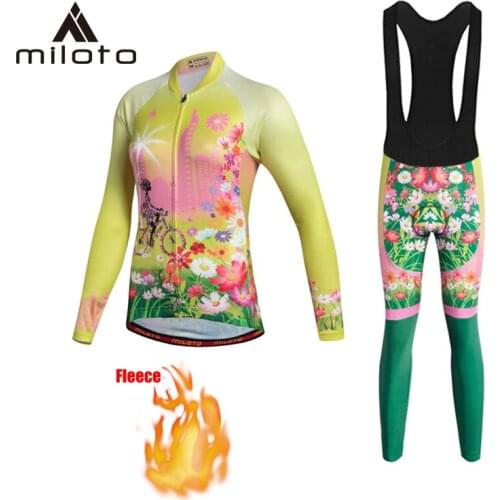 Miloto Women Pro Cycling Clothing Winter Long Sleeve Jersey Set Thermal Fleece Tight Suit MTB Female Bicycle Jacket MTB Wear