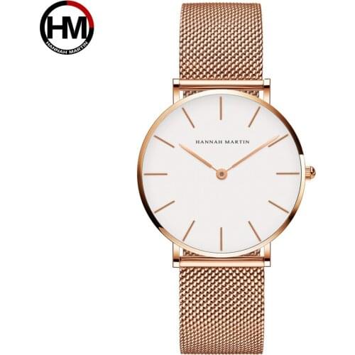 Hannah Martin CH36-W Women Watch Fashion Luxury Brand Quartz Stainless steel Mesh Wristwatch Waterproof Ladies Clock