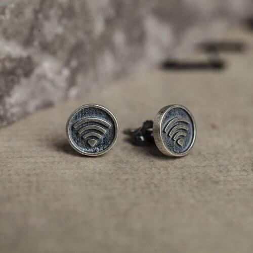 925 Sterling Silver Wifi Icon Stud Earrings Women Punk Earrings Vintage Party Wedding Jewelry Gifts for Girls Women Jewelry