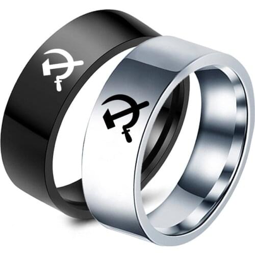 2020 Fashion Jewelry Hammer and Sickle Ring Titanium Steel Rings 8mm Mens Ring Cocktail Ring for Anniversary Gift