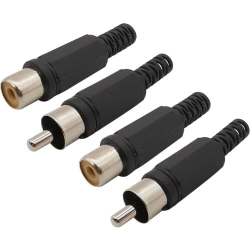 4Pcs Black RCA Connector Plastic Handle RCA Male Plug / Female Socket Audio Video Welding Adapter Connector