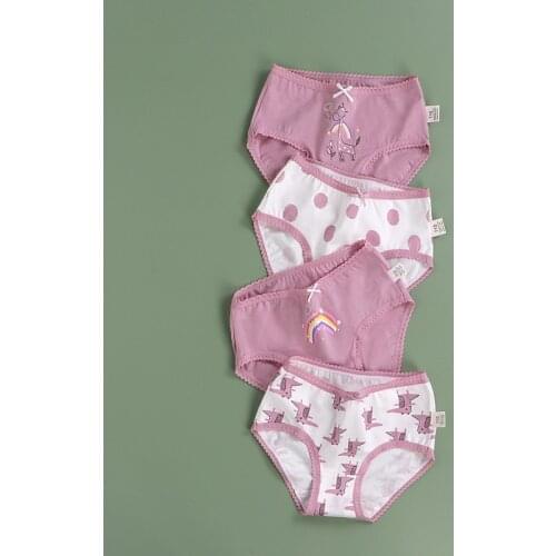 4pcs/lot Girls Printed Briefs Pink Striped Dot Style Cartoon Print Kids Underwear Girls Boxers Briefs for 2-11Y