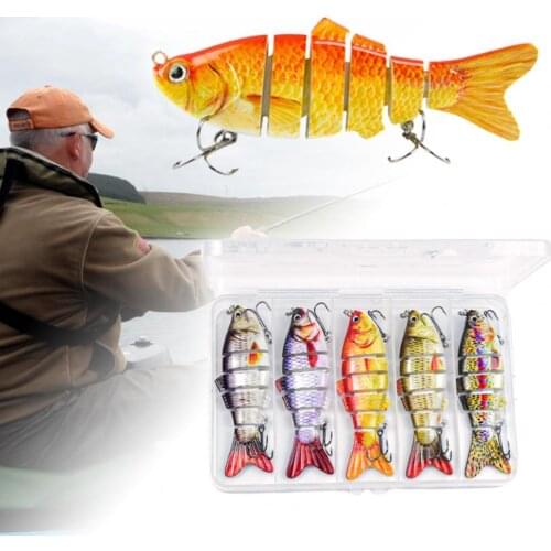 5Pcs 10cm 17g Fishing Lure Artificial Simulation Plastic 6 Segment Hard Bait Case Set for Seafishing