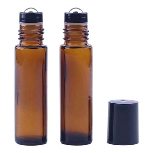 6pcs 10ml Amber Roll On bottle, 10cc Amber Essential Oil Rollon bottle, Small Glass Roller Container