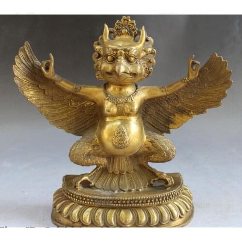Bi001411 11"Tibetan Buddhism Temple Bronze Redpoll Winged Garuda Bird Eagle Buddha Statue