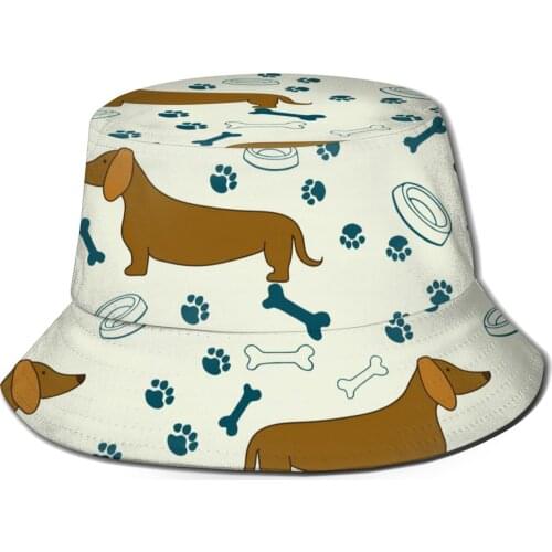 CINESSD 2021 Women Summer Cartoon Dog Dachshunds Pattern Bucket Hat Bob Fisherman hat Outdoor Travel Sun Visor Fashion Panama