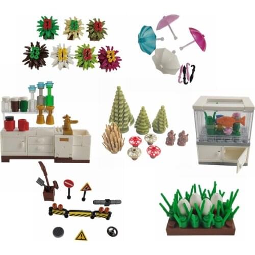 Creactor City MOC Series Toys For Children Plants Grass Traffic Signa Umbrella Sets Accessory Citys Compatible Building Blocks