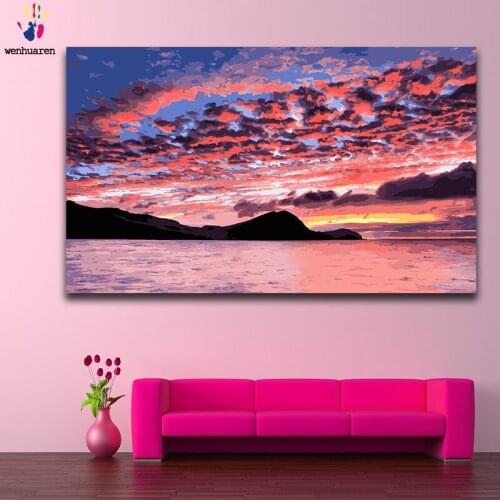 DIY colorings pictures by numbers with colors scenery Blue sky and white clouds picture drawing painting by numbers framed Home