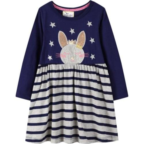 Baby Girls Long Sleeves Cartoon Cotton Dress for Baby Girl Pocket Spring Autumn Clothes Dress