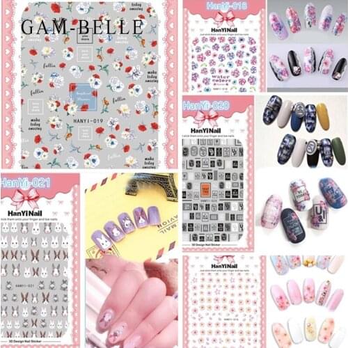GAM-BELLE 1 Sheet Flower Nail Sticker Cute Rabbit Cartoon Decals Nail Wraps Transfer Nail Art Decoration Manicure Accessories