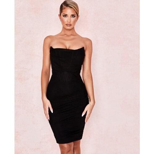 HQBORY spring Mini Sleeveless Sexy dress 2021 ladies Bodycon New black folds gauze strapless fashion Backless Dress party wear