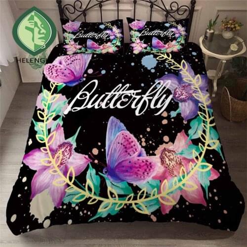 HELENGILI 3D Bedding Set Butterfly Print Duvet Cover Set Bedclothes with Pillowcase Bed Set Home Textiles #YC-175
