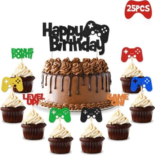 Video Game Controller Cupcake Wrap Cake Topper Happy Birthday Party Decorations Internet Game Controller Childrens Gifts