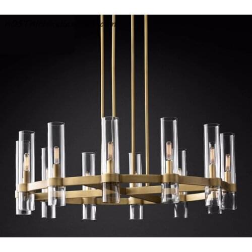 KOSTKING American Loft RH E14 Led Chandelier Gold/Black/Chrome Pendant Chandelier Lighting Foyer Retro Glass Shades Led Lighting