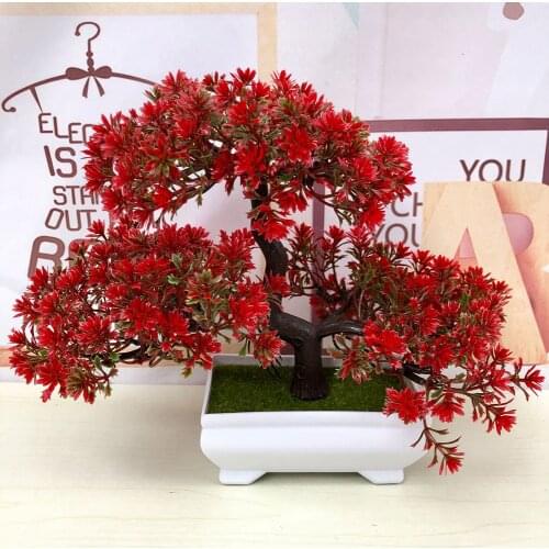 Red Pine Bonsai Small Tree Fake Flowers Potted Ornaments Artificial Plants For Home Table Decoration Garden Wedding Decor