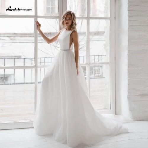 Lakshmigown Backless Chic Bride Gown A Line Wedding Dresses 2020 Vestido de Novia Sexy Wedding Dress Crystal Sash Bruidsjurk