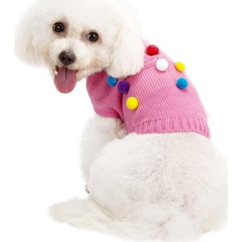 Cute High Quality Winter Dog Sweater Pet Clothes Color Ball Pocket Design Warm Soft Coat for Puppy Dogs Cats