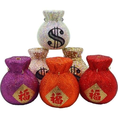 Fashion Orange Crystal Plain Evening Bags Dollar Women Purse Customized Color Clutch Bags