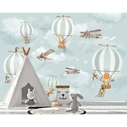 Custom mural wallpaper cartoon hot air balloon boy girl room background wall home decoration living room bedroom 3d wallpaper