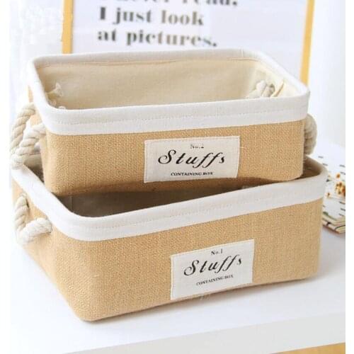 New jute Desk Storage Box rectangle simplicity Organizer EVA Thicken Storage Basket Cosmetic Case Kids Toys Storage Bucket